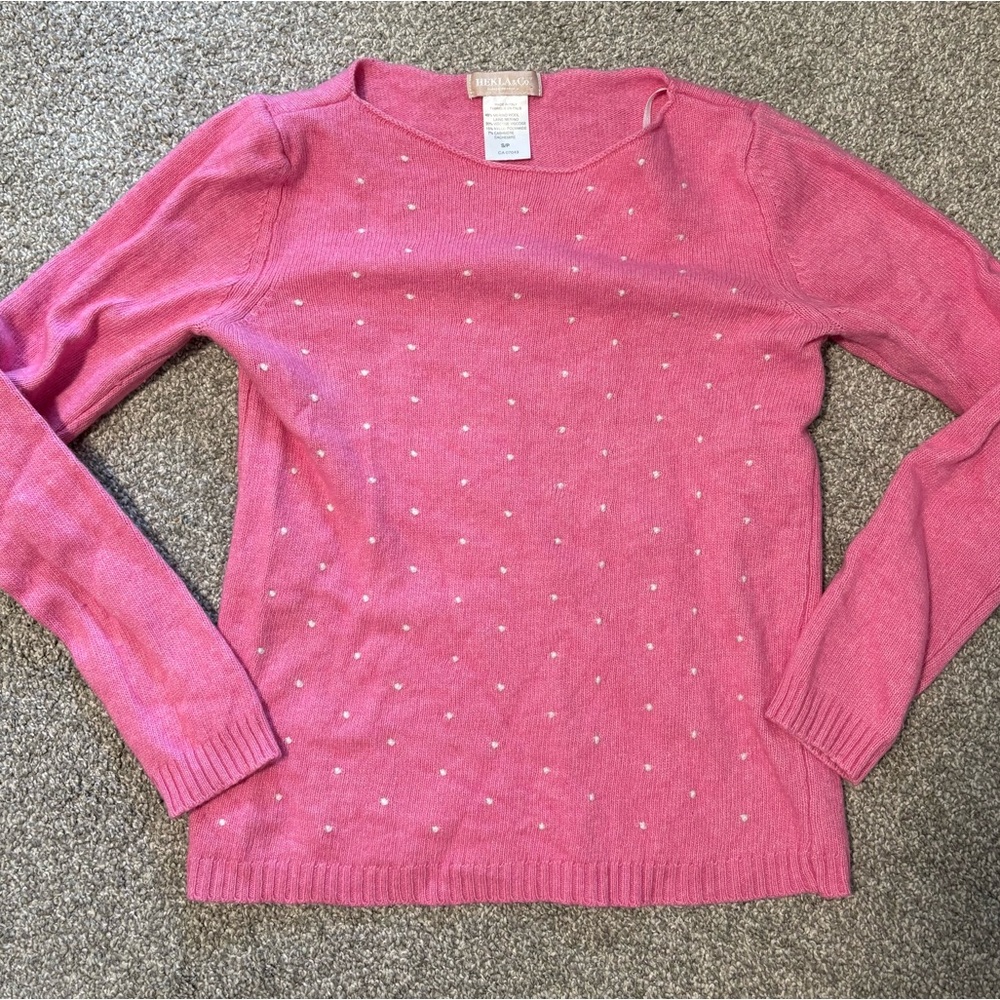 Talbots Pink Long Sleeve Wool Sweater with‎ Dotted Design Women's Size Small